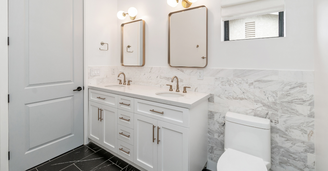 Modern white marble bathroom remodel in LA